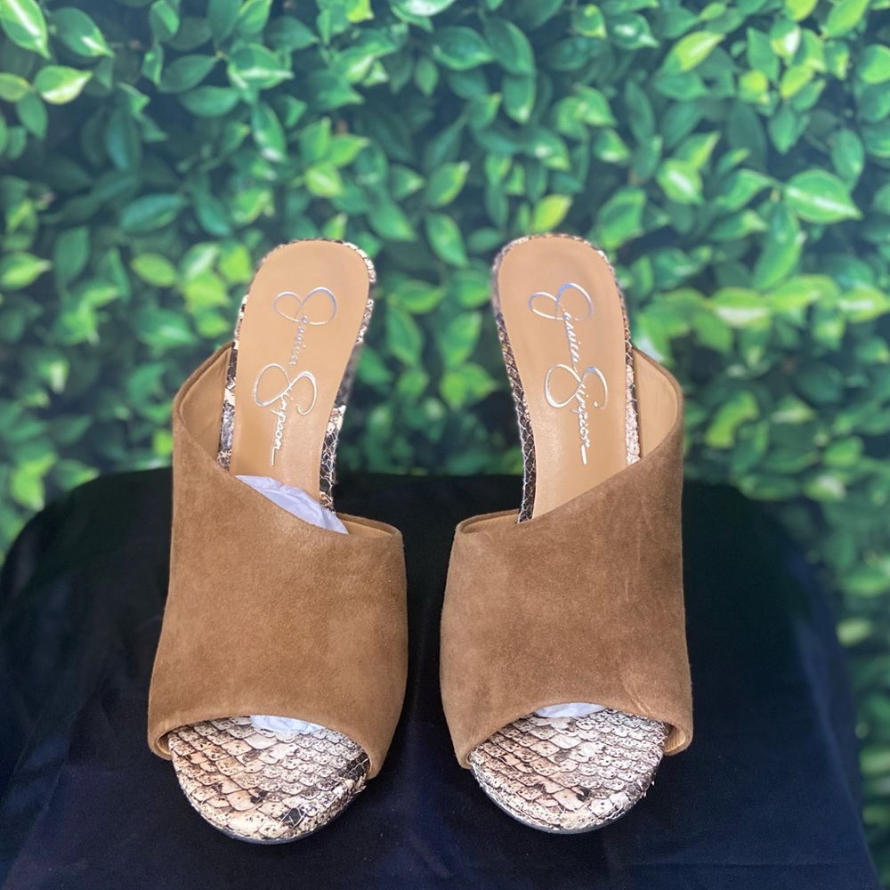 Jessica Simpson Tan Suede and Snakeskin Sandal